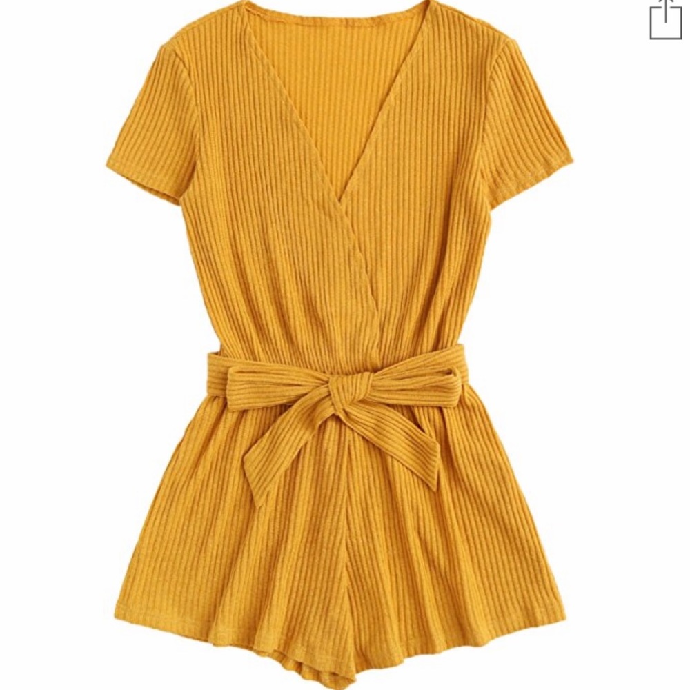 Mustard yellow color ripped romper